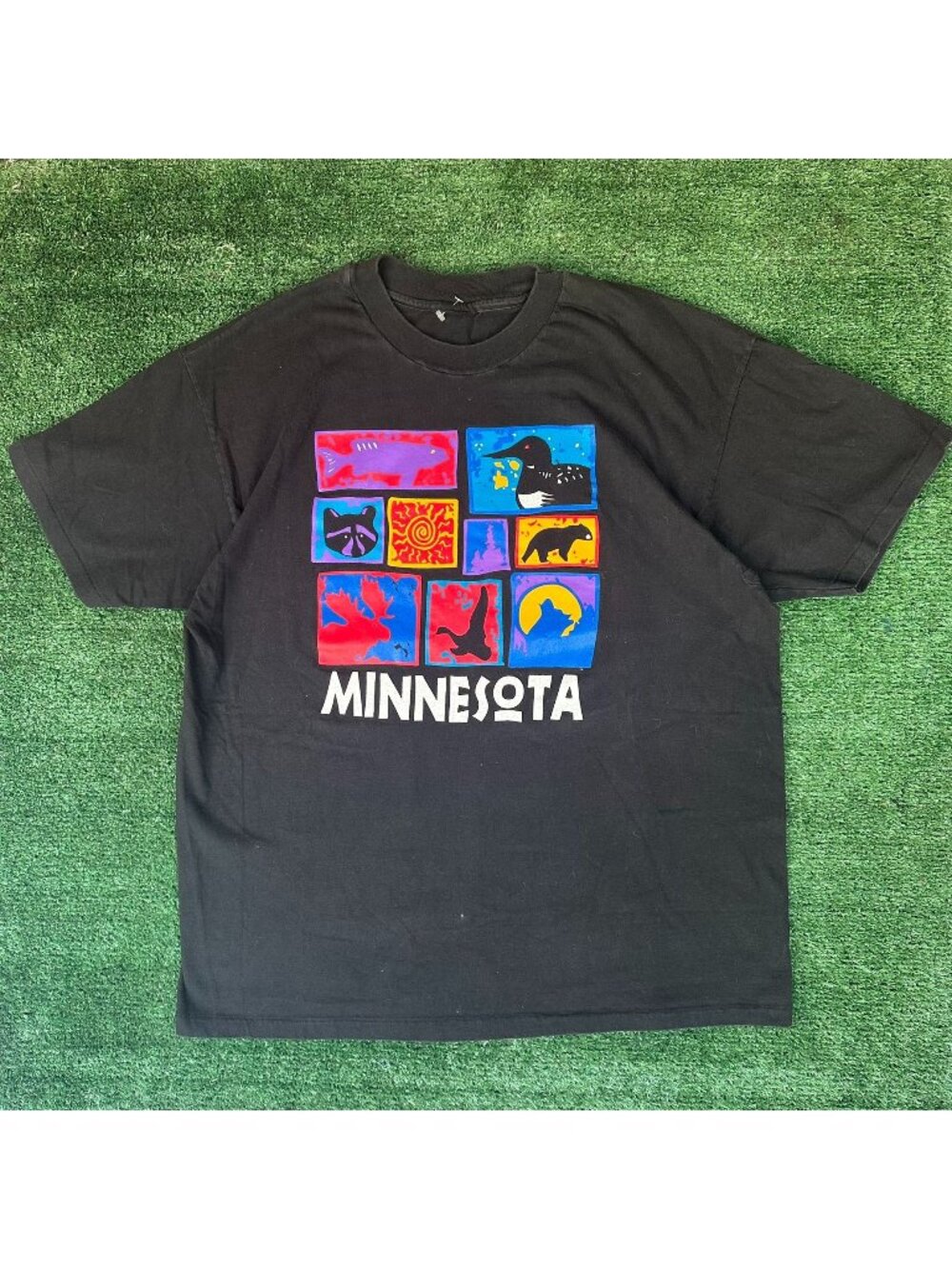 Vintage 90s Minnesota Nature Pop Art T-Shirt Gorpcore Single Stitch Wildlife L